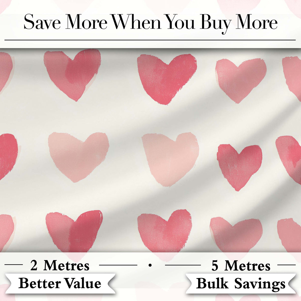 Watercolor Pink Heart Valentines Seamless Pattern Digital Print Fabric by the Metre UK Sewing Quilting Textile