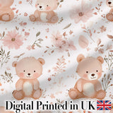 Cute Teddy Bear Floral Pastel Seamless Pattern Digital Print Fabric by the Metre UK Sewing Quilting Textile