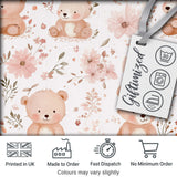 Cute Teddy Bear Floral Pastel Seamless Pattern Digital Print Fabric by the Metre UK Sewing Quilting Textile