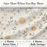 Smiling Sun Floral Nature Cute Seamless Pattern Digital Print Fabric by the Metre UK Sewing Quilting Textile