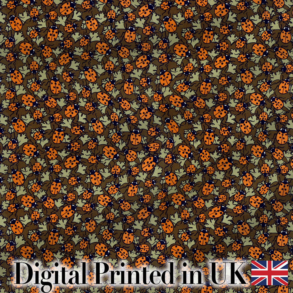 Vintage Ladybug Leaf Nature Seamless Pattern Digital Print Fabric by the Metre UK Sewing Quilting Textile