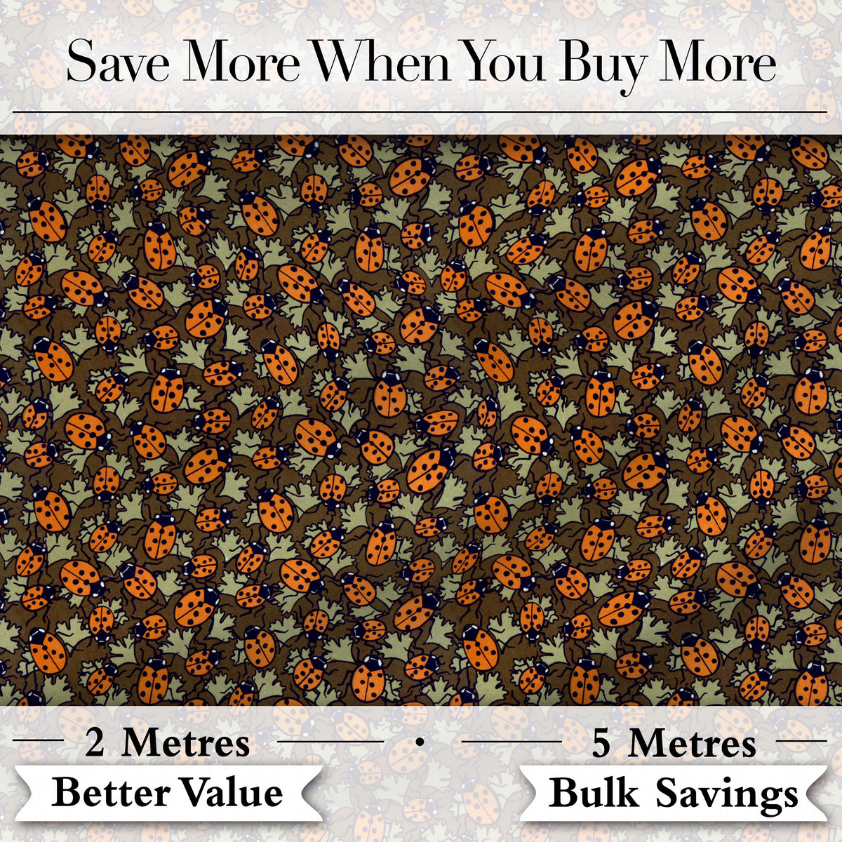 Vintage Ladybug Leaf Nature Seamless Pattern Digital Print Fabric by the Metre UK Sewing Quilting Textile