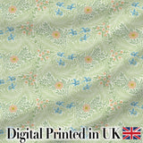 Soft Green Floral Bird Garden Seamless Pattern Digital Print Fabric by the Metre UK Sewing Quilting Textile
