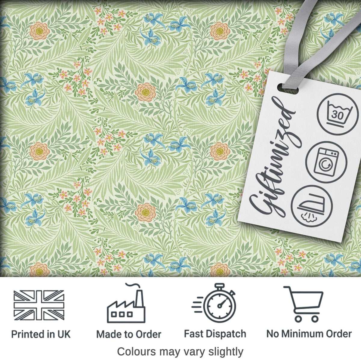 Soft Green Floral Bird Garden Seamless Pattern Digital Print Fabric by the Metre UK Sewing Quilting Textile