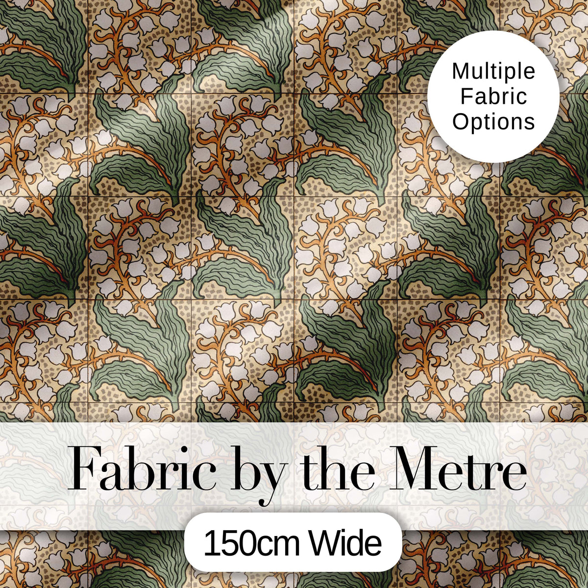 Vintage Lily Of The Valley Tile Seamless Pattern Digital Print Fabric by the Metre UK Sewing Quilting Textile