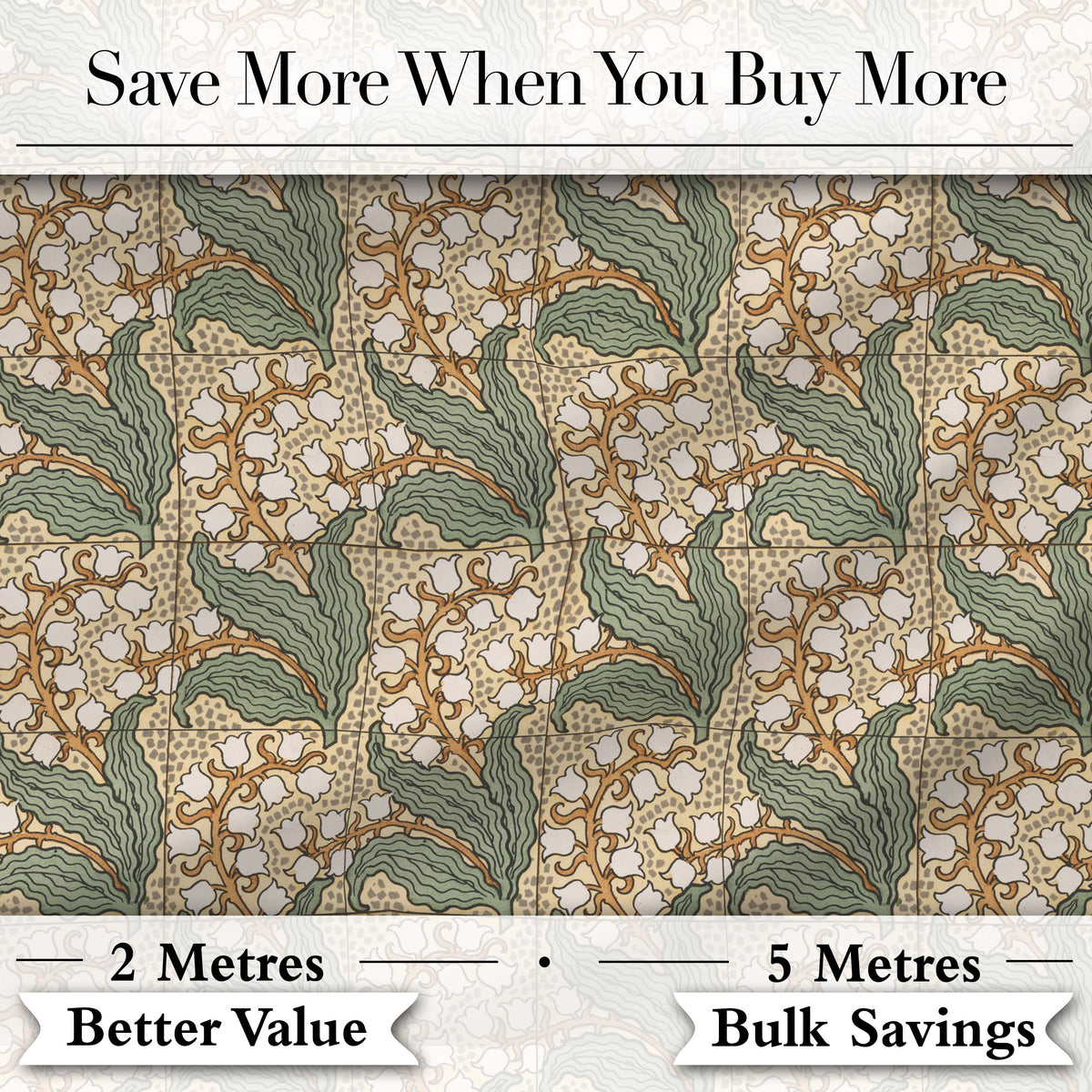 Vintage Lily Of The Valley Tile Seamless Pattern Digital Print Fabric by the Metre UK Sewing Quilting Textile