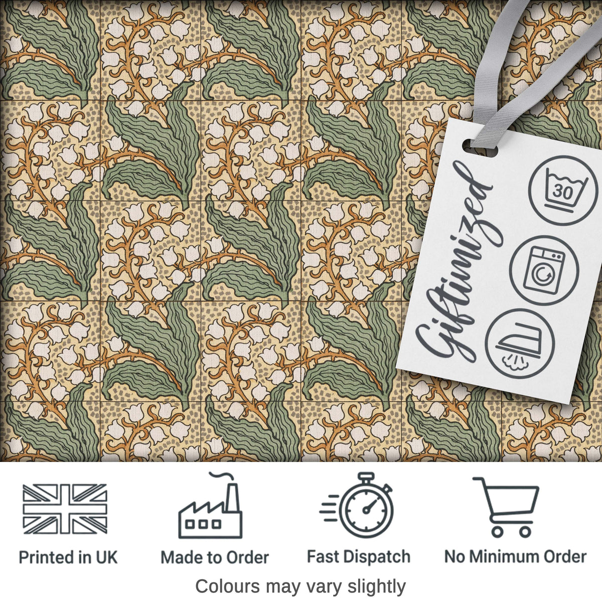 Vintage Lily Of The Valley Tile Seamless Pattern Digital Print Fabric by the Metre UK Sewing Quilting Textile