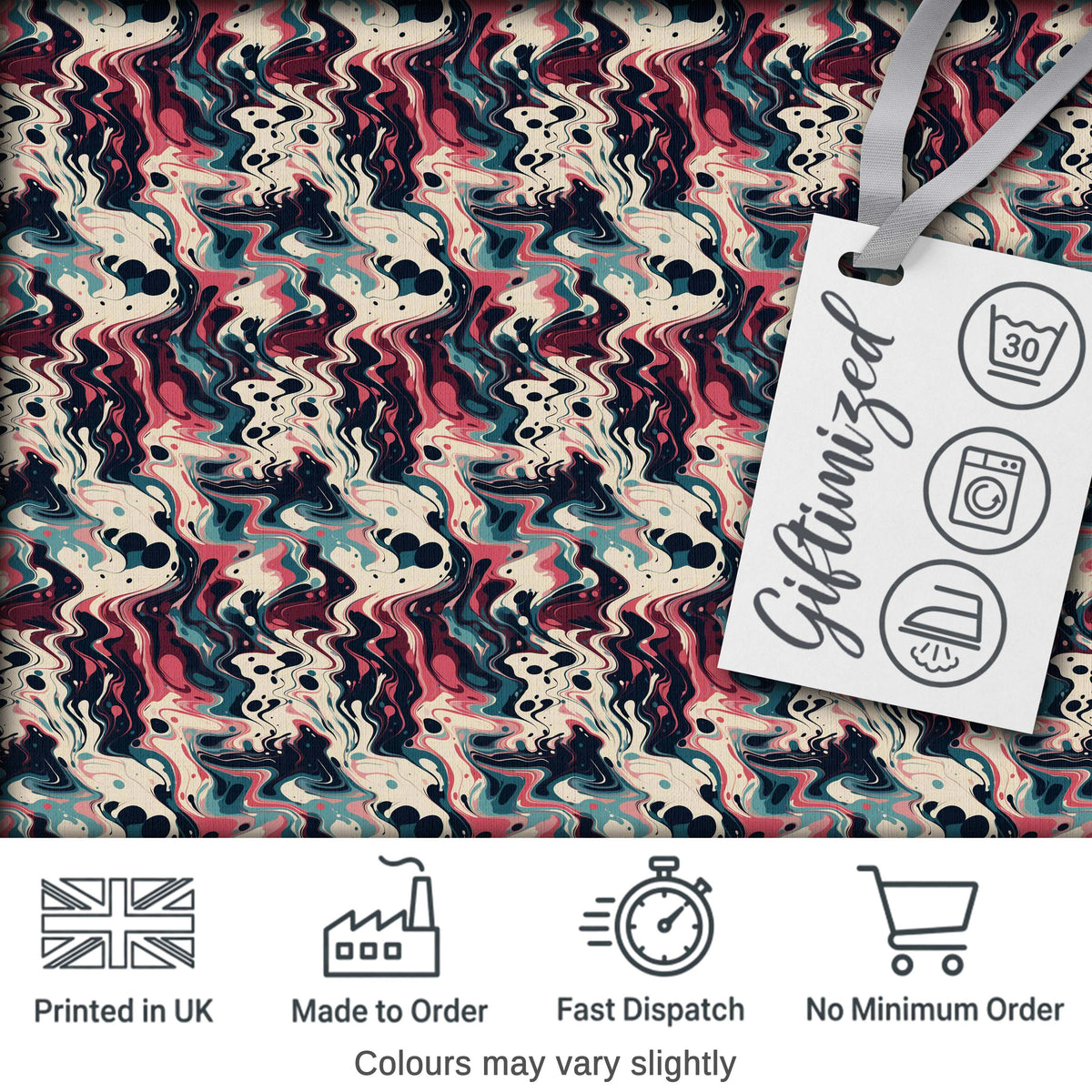 Retro Dark Abstract Paint Swirl Seamless Pattern Digital Print Fabric by the Metre UK Sewing Quilting Textile