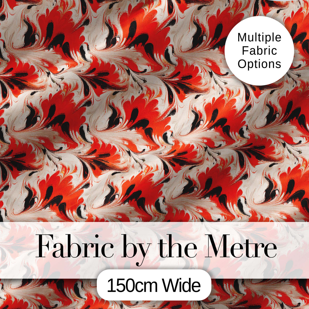 Bold Red Black Cream Fluid Marble Seamless Pattern Digital Print Fabric by the Metre UK Sewing Quilting Textile