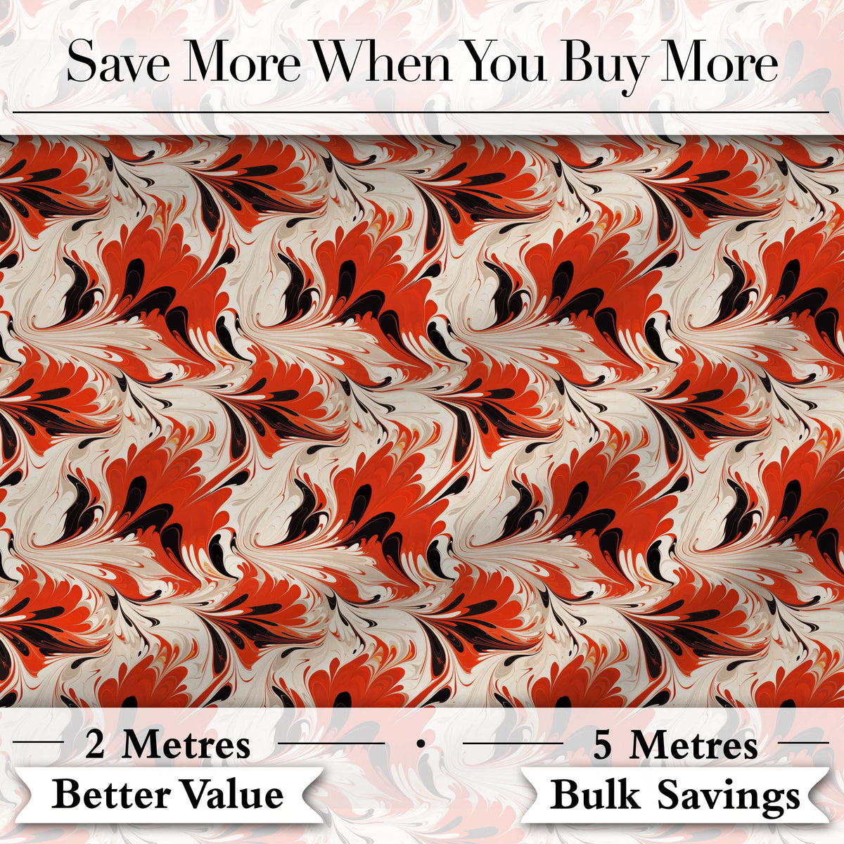 Bold Red Black Cream Fluid Marble Seamless Pattern Digital Print Fabric by the Metre UK Sewing Quilting Textile