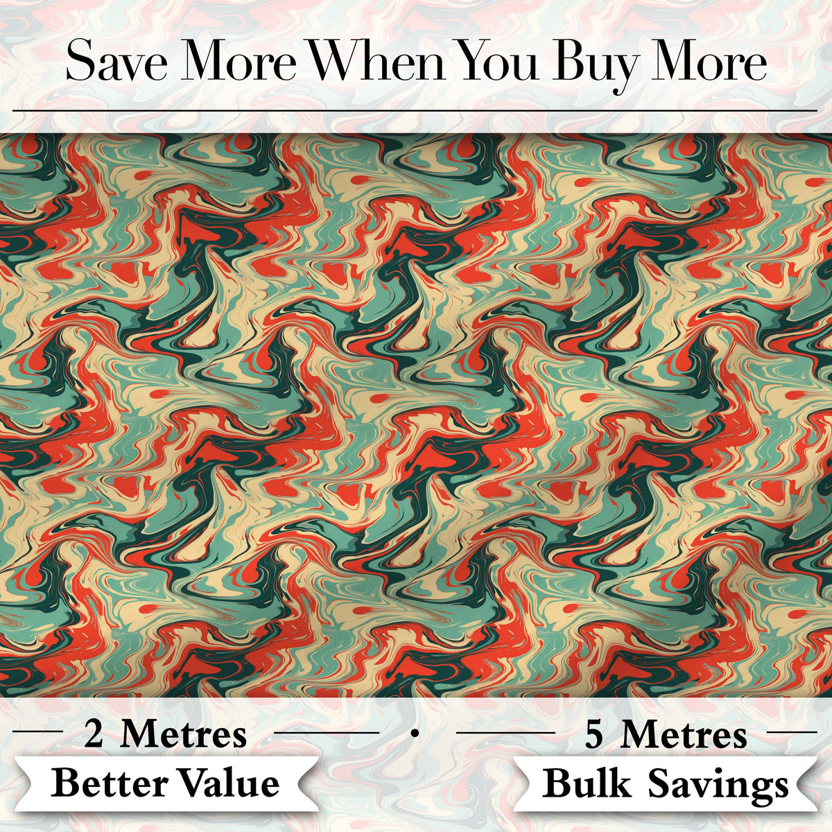 Retro Orange Teal Swirl Marble Seamless Pattern Digital Print Fabric by the Metre UK Sewing Quilting Textile