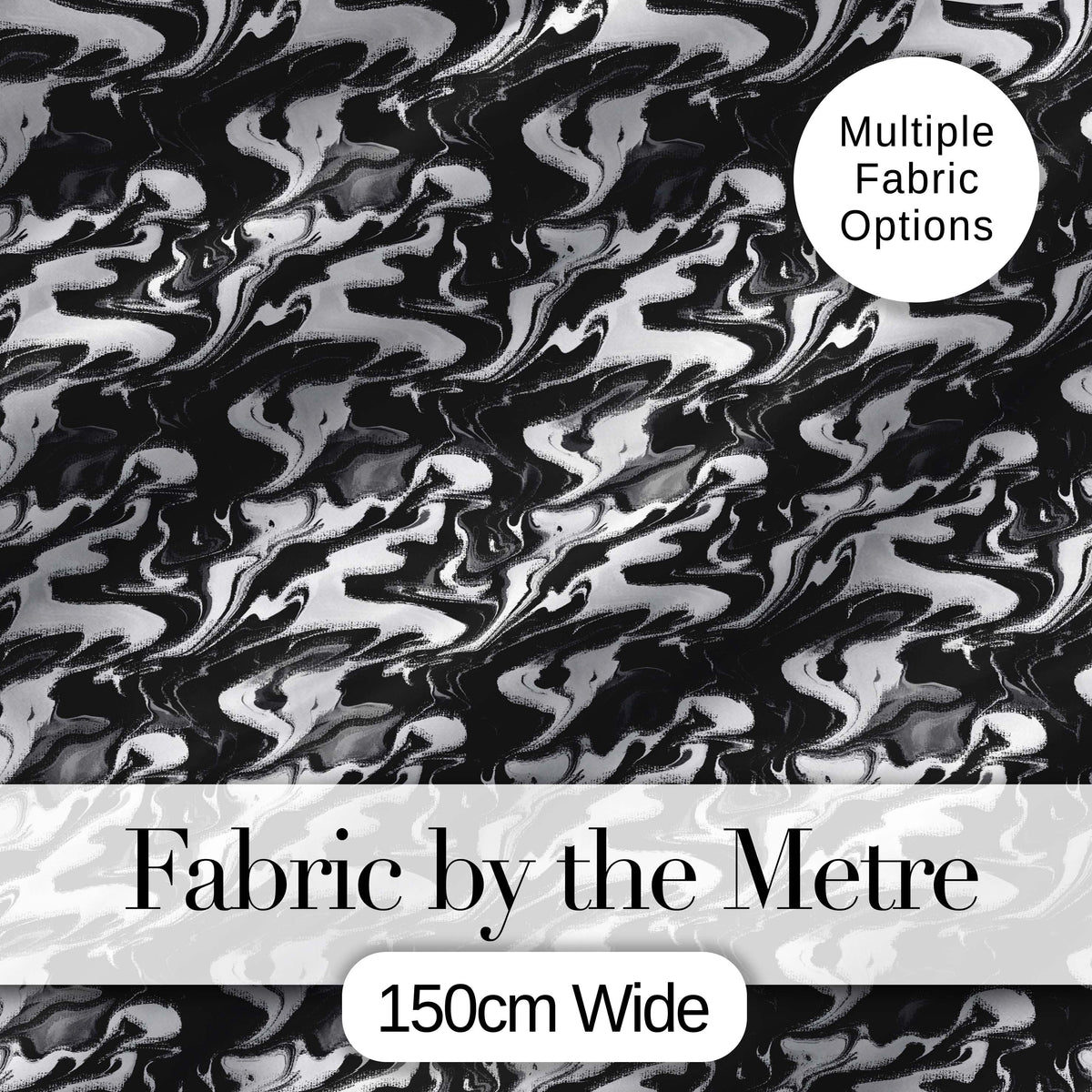 Monochrome Black White Liquid Marble Seamless Pattern Digital Print Fabric by the Metre UK Sewing Quilting Textile