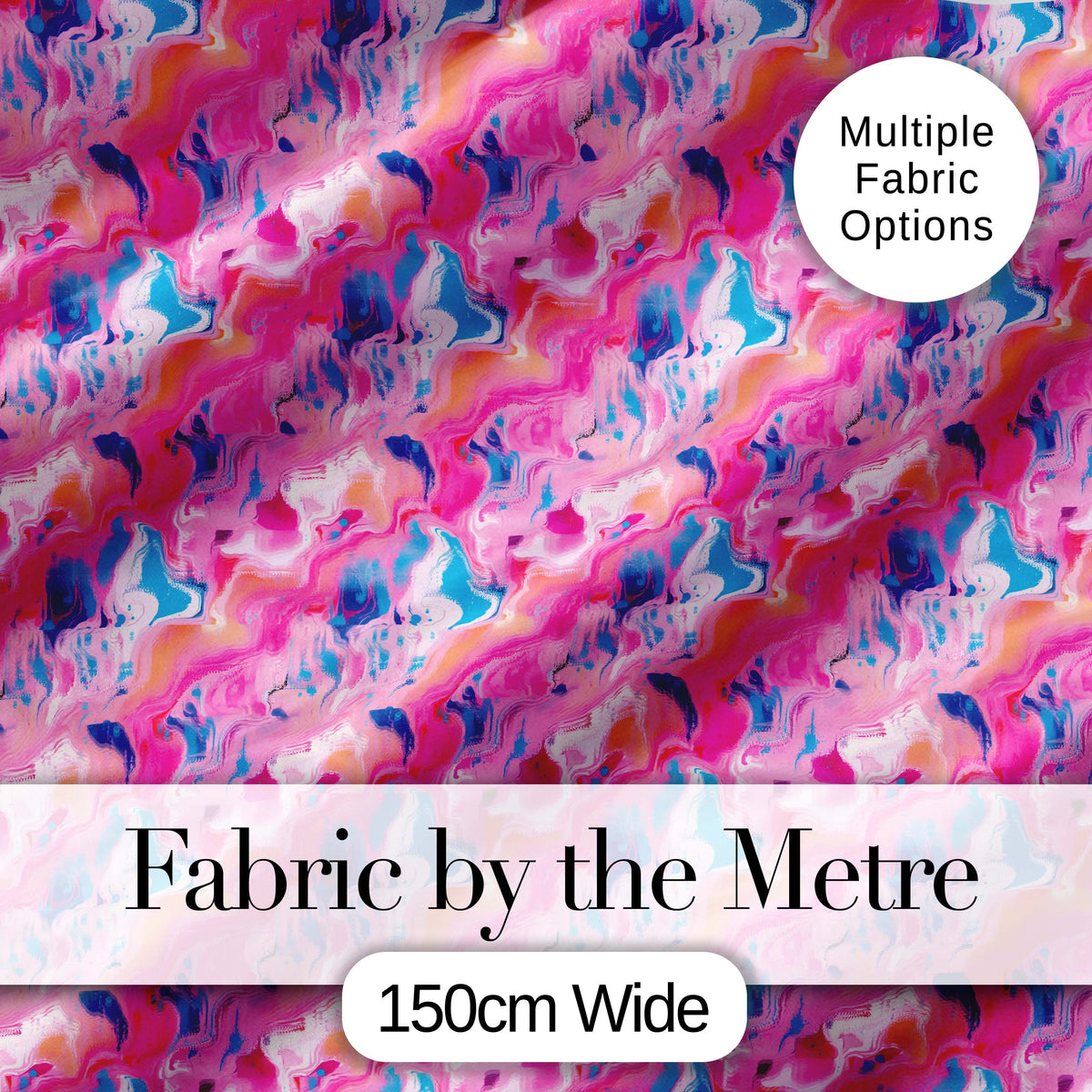 Vibrant Pink Blue Abstract Fluid Marble Seamless Pattern Digital Print Fabric by the Metre UK Sewing Quilting Textile