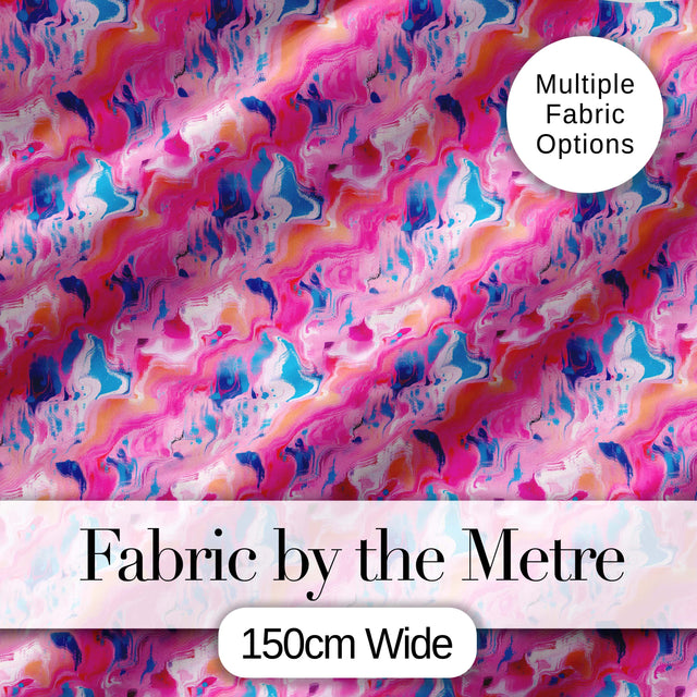 Vibrant Pink Blue Abstract Fluid Marble Seamless Pattern Digital Print Fabric by the Metre UK Sewing Quilting Textile
