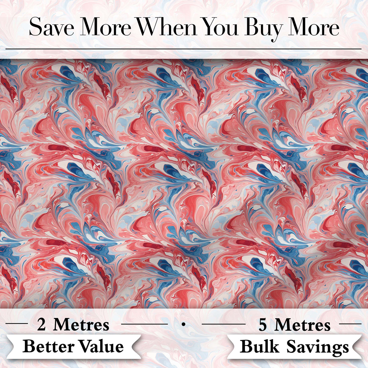 Coral Blue Soft Fluid Marble Seamless Pattern Digital Print Fabric by the Metre UK Sewing Quilting Textile
