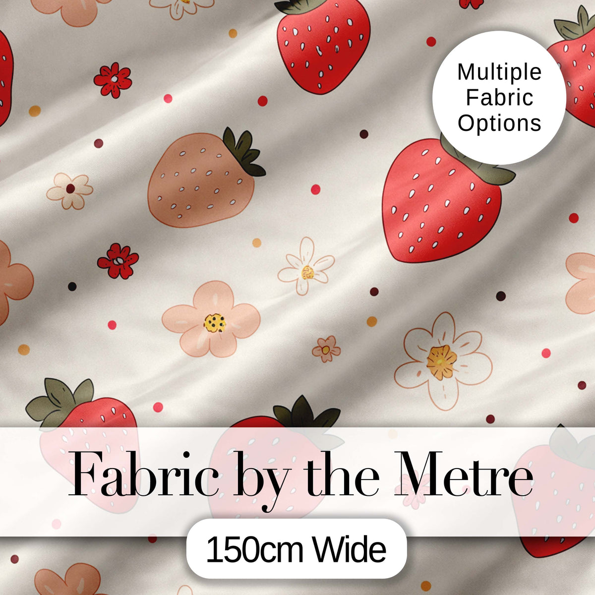 Cute Strawberry Floral Doodle Seamless Pattern Digital Print Fabric by the Metre UK Sewing Quilting Textile