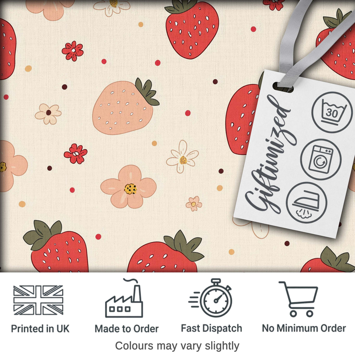 Cute Strawberry Floral Doodle Seamless Pattern Digital Print Fabric by the Metre UK Sewing Quilting Textile