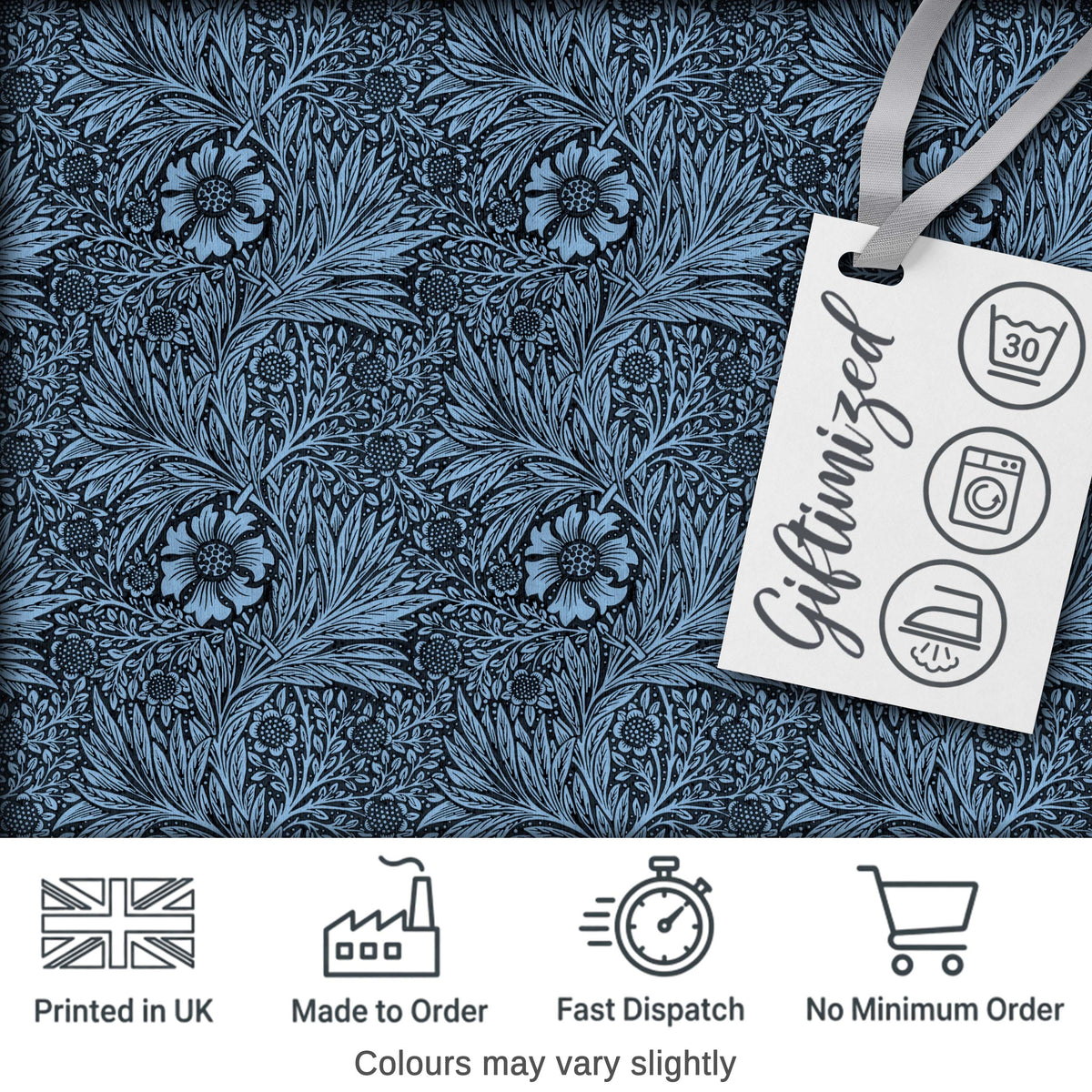 Elegant Blue Botanical Floral Seamless Pattern Digital Print Fabric by the Metre UK Sewing Quilting Textile