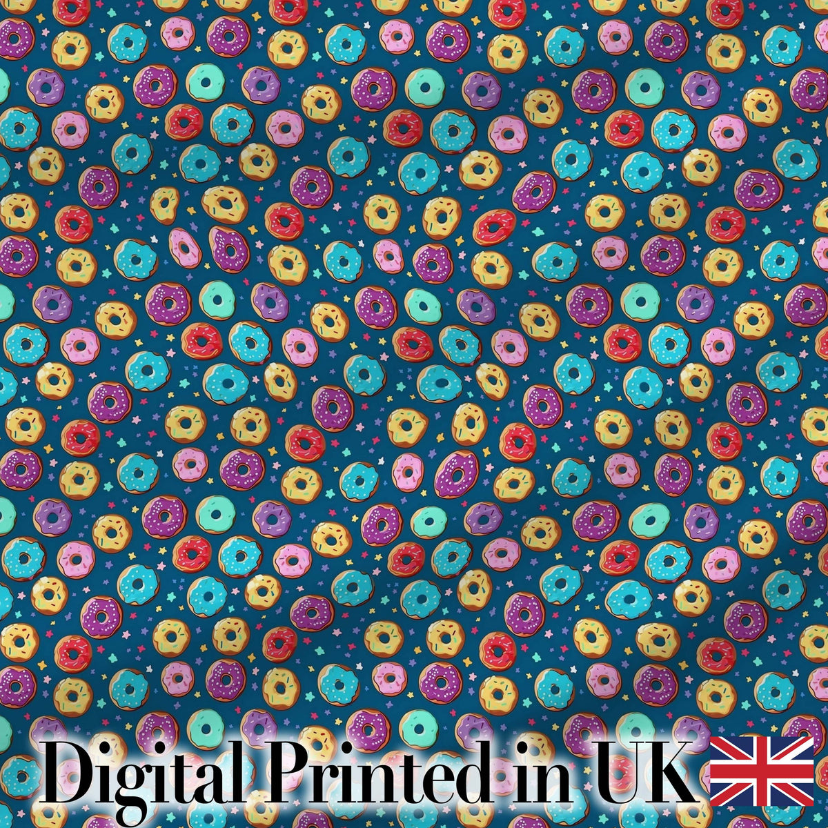 Colorful Donut Sprinkles Pattern on Dark Background Seamless Pattern Digital Print Fabric by the Metre UK Sewing Quilting Textile