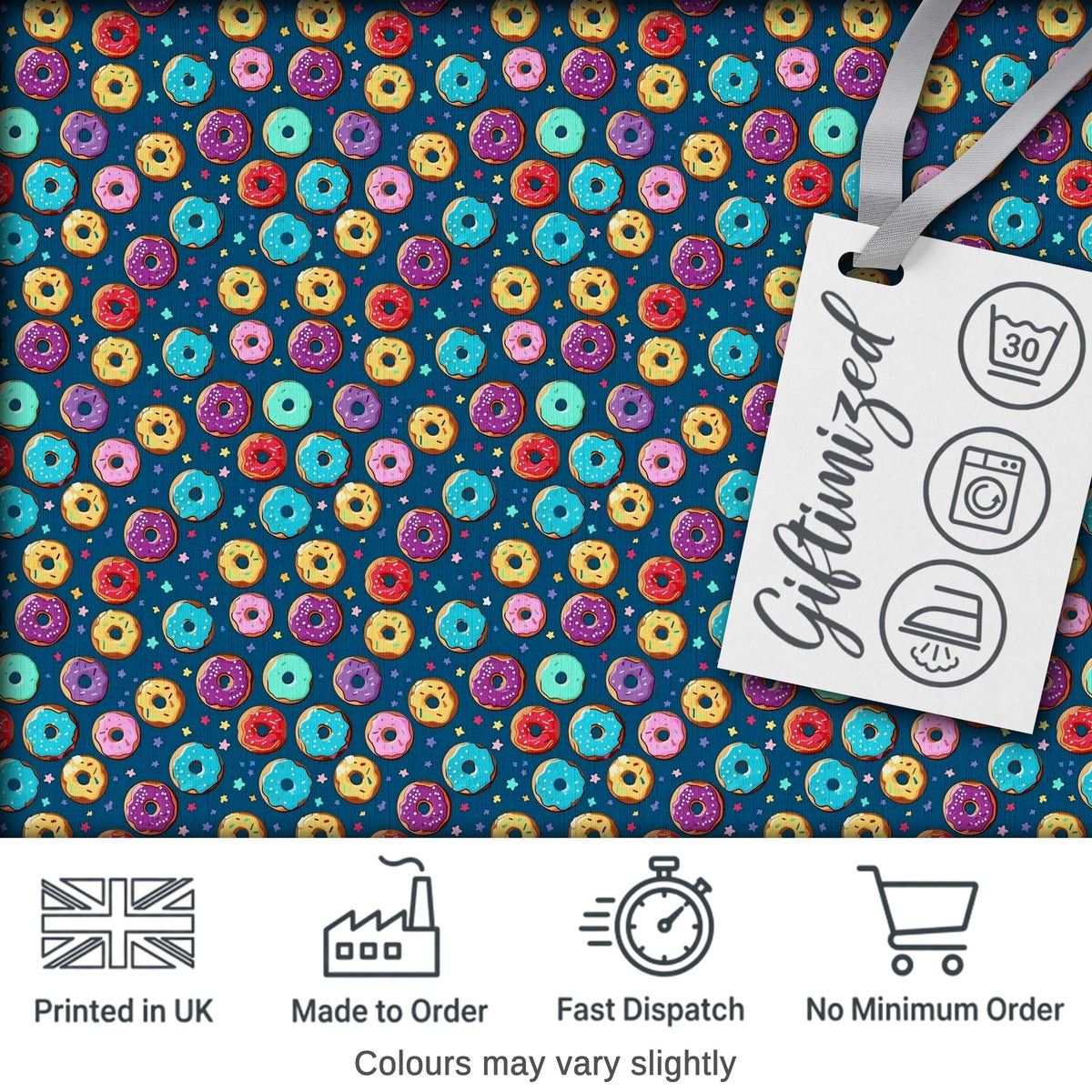 Colorful Donut Sprinkles Pattern on Dark Background Seamless Pattern Digital Print Fabric by the Metre UK Sewing Quilting Textile