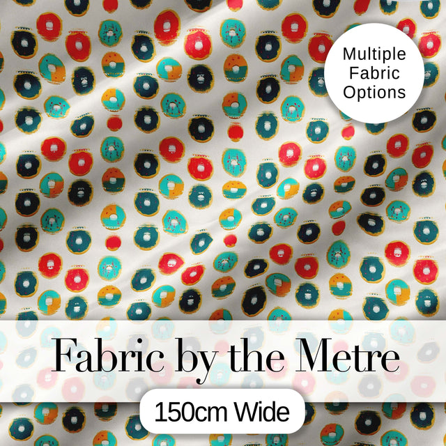 Minimal Donut Icons on Cream Background Seamless Pattern Digital Print Fabric by the Metre UK Sewing Textile