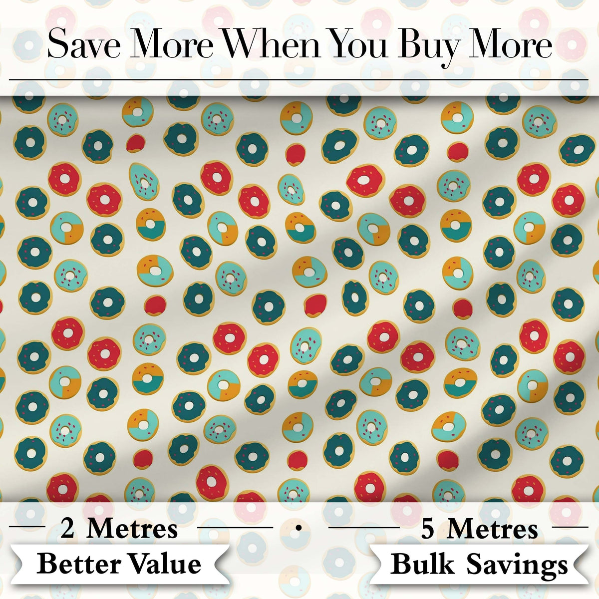Minimal Donut Icons on Cream Background Seamless Pattern Digital Print Fabric by the Metre UK Sewing Textile