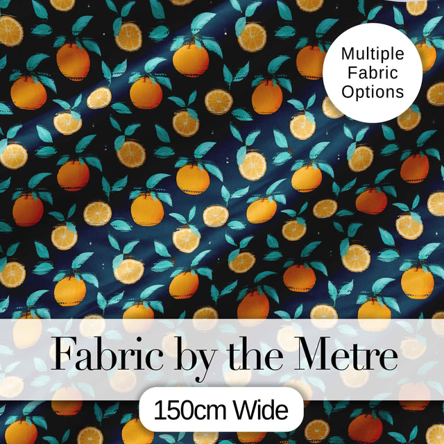Cute Orange Slice and Leaf Pattern on Dark Background Seamless Pattern Digital Print Fabric by the Metre UK Textile