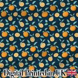 Cute Orange Slice and Leaf Pattern on Dark Background Seamless Pattern Digital Print Fabric by the Metre UK Textile