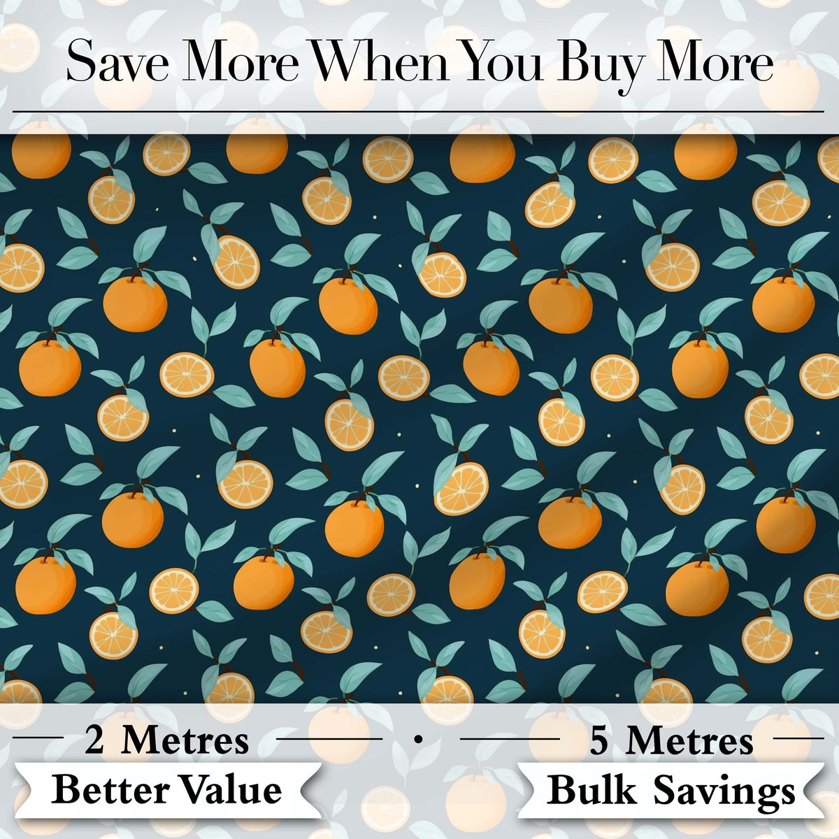 Cute Orange Slice and Leaf Pattern on Dark Background Seamless Pattern Digital Print Fabric by the Metre UK Textile