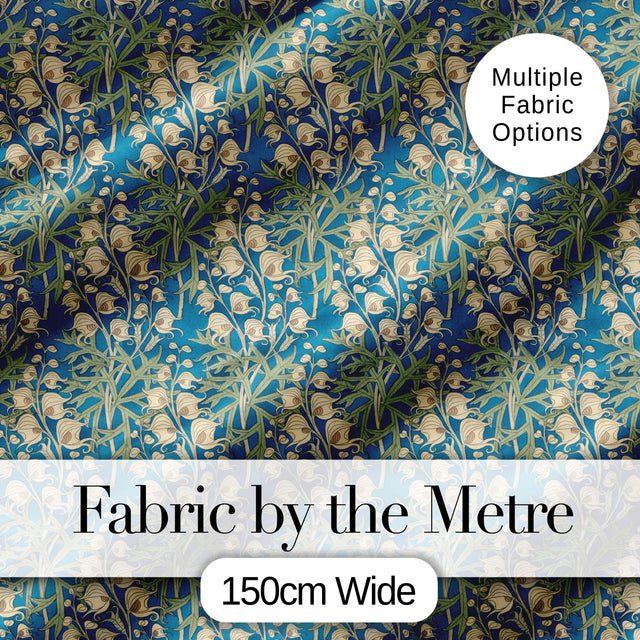 Vintage Style Floral Botanical Pattern on Blue Background Seamless Pattern Digital Print Fabric by the Metre UK Sewing Quilting Textile