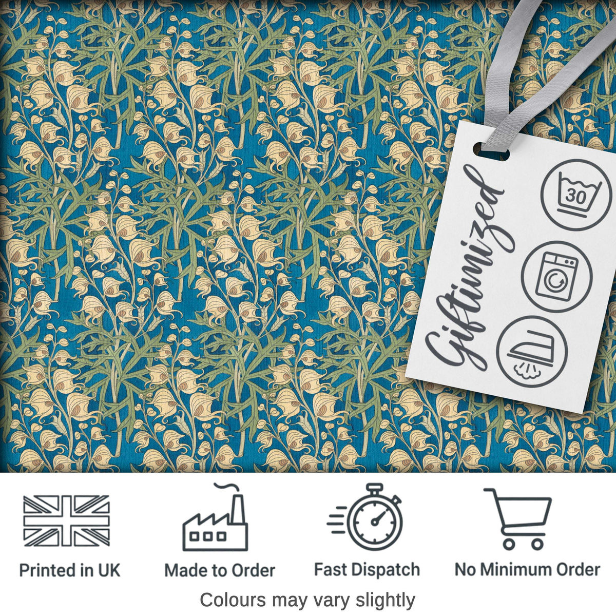 Vintage Style Floral Botanical Pattern on Blue Background Seamless Pattern Digital Print Fabric by the Metre UK Sewing Quilting Textile