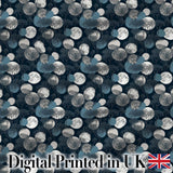 Moonlit Forest Trees and Abstract Circles on Dark Blue Seamless Pattern Digital Print Fabric by the Metre UK Sewing Quilting Textile