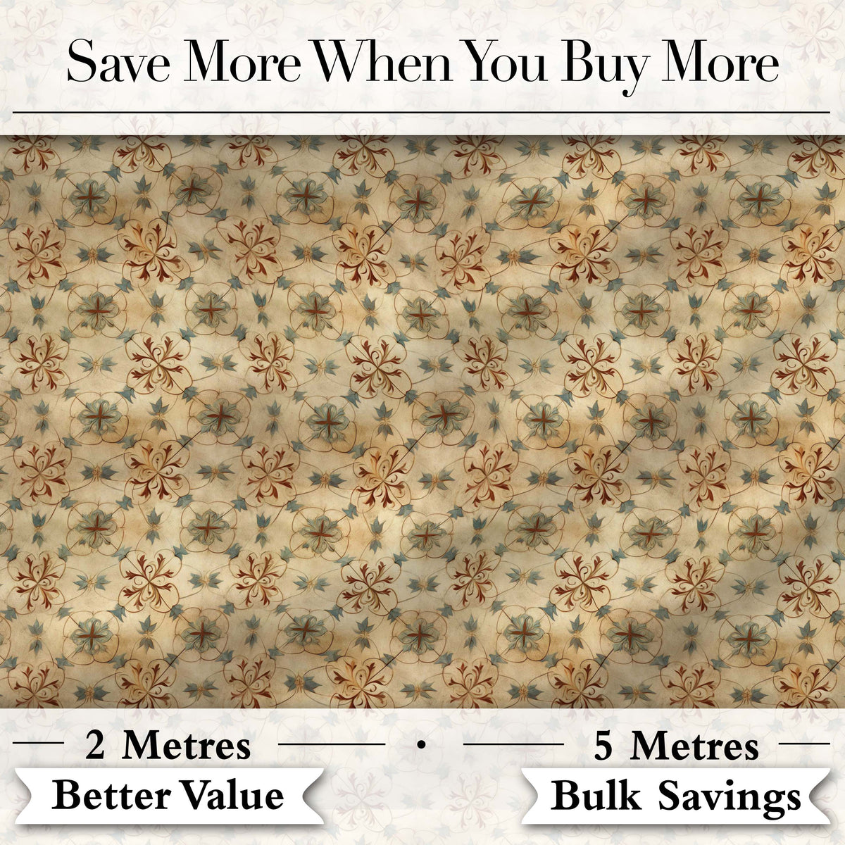 Elegant Floral Vintage Pattern in Soft Neutral Tones Seamless Pattern Digital Print Fabric by the Metre UK Sewing Quilting Textile