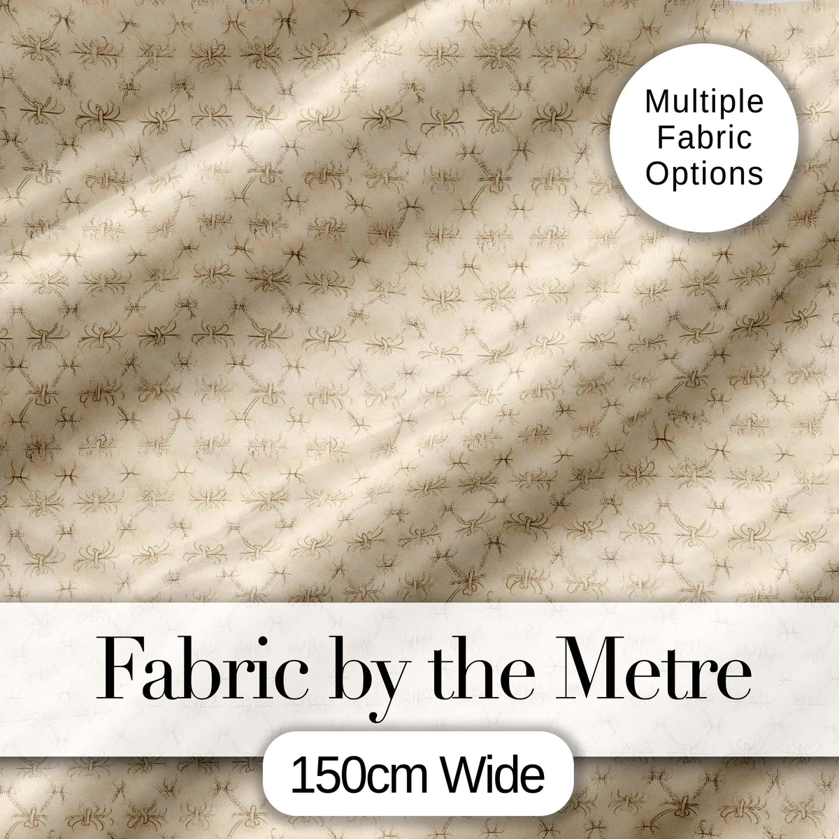 Minimal Spider Line Art Pattern on Vintage Beige Background Seamless Pattern Digital Print Fabric by the Metre UK Sewing Quilting Textile