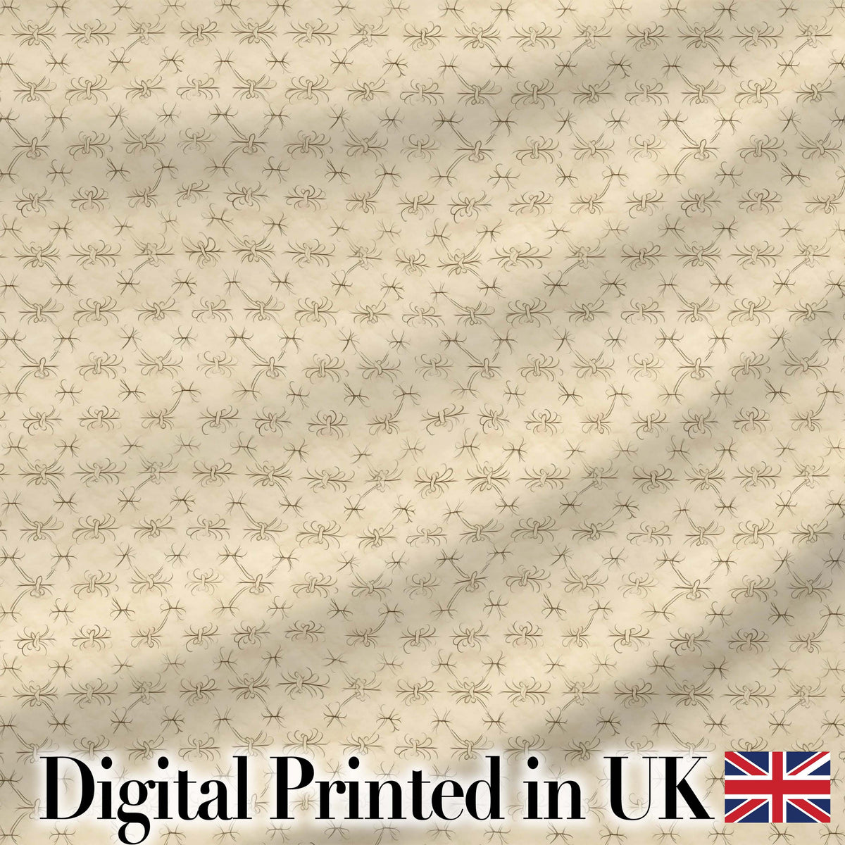 Minimal Spider Line Art Pattern on Vintage Beige Background Seamless Pattern Digital Print Fabric by the Metre UK Sewing Quilting Textile