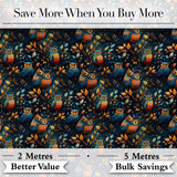 Colorful Autumn Owl Birds with Leaves Night Background Seamless Pattern Digital Print Fabric by the Metre UK Sewing Quilting Textile