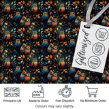 Colorful Autumn Owl Birds with Leaves Night Background Seamless Pattern Digital Print Fabric by the Metre UK Sewing Quilting Textile