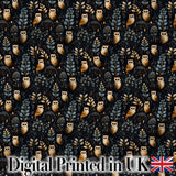 Cute Woodland Owl Birds with Botanical Night Background Seamless Pattern Digital Print Fabric by the Metre UK Sewing Quilting Textile