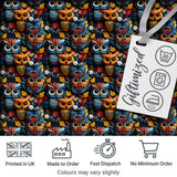 Colorful Cute Owl Birds with Autumn Leaves Dark Background Seamless Pattern Digital Print Fabric by the Metre UK Sewing Quilting Textile