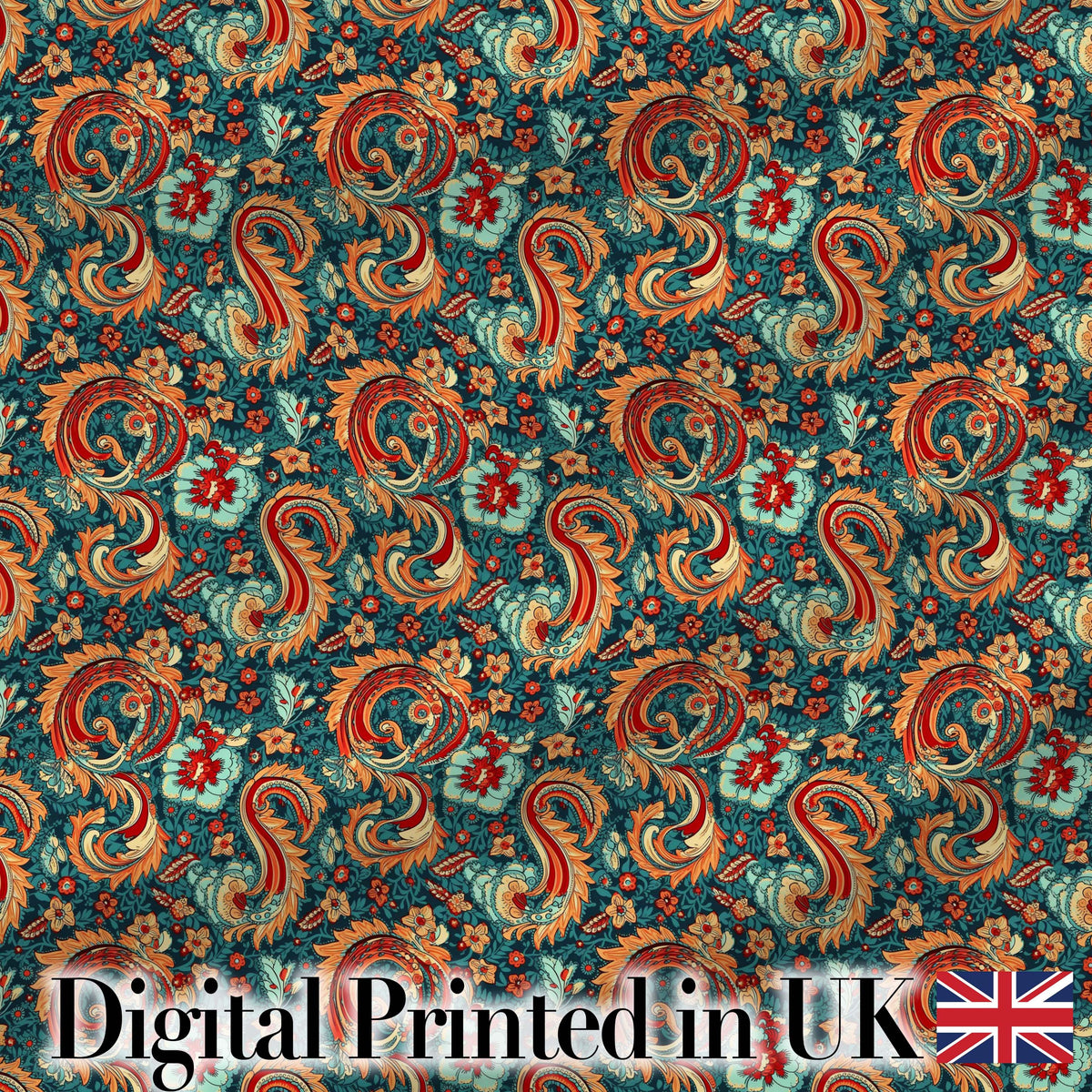 Vintage Paisley Floral Pattern with Teal Background Seamless Digital Print Fabric by the Metre UK Sewing Quilting Textile
