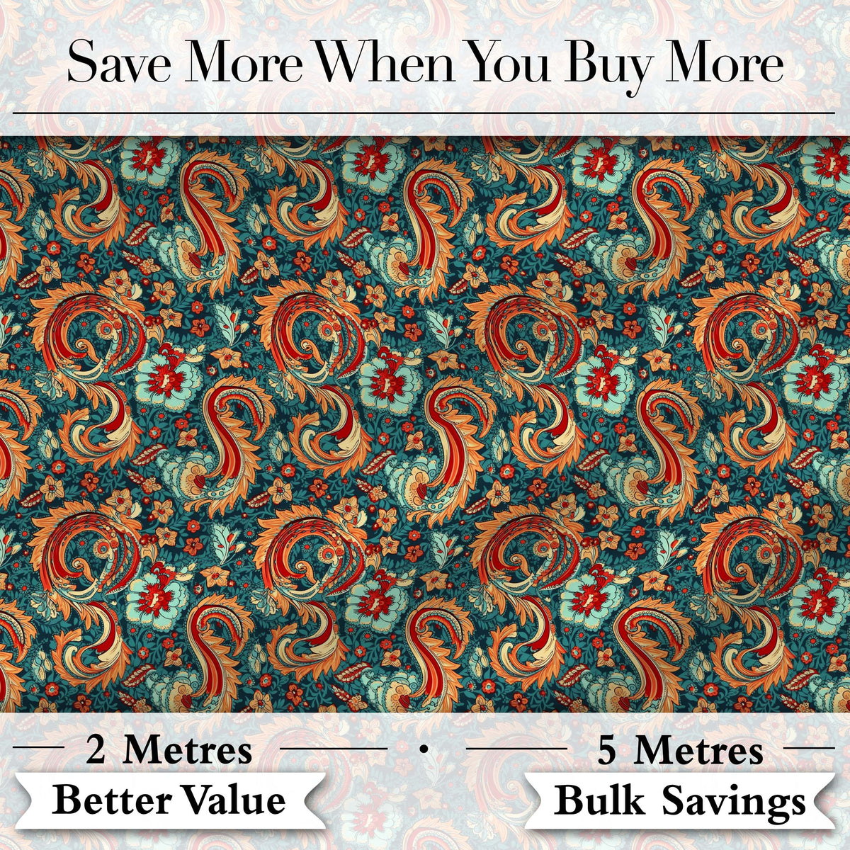Vintage Paisley Floral Pattern with Teal Background Seamless Digital Print Fabric by the Metre UK Sewing Quilting Textile
