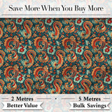 Vintage Paisley Floral Pattern with Teal Background Seamless Digital Print Fabric by the Metre UK Sewing Quilting Textile