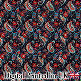 Bold Paisley Floral Pattern with Dark Blue Background Seamless Digital Print Fabric by the Metre UK Sewing Quilting Textile