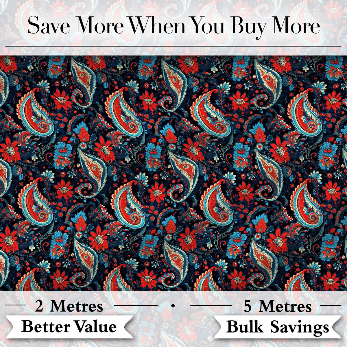 Bold Paisley Floral Pattern with Dark Blue Background Seamless Digital Print Fabric by the Metre UK Sewing Quilting Textile