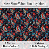 Bold Paisley Floral Pattern with Dark Blue Background Seamless Digital Print Fabric by the Metre UK Sewing Quilting Textile