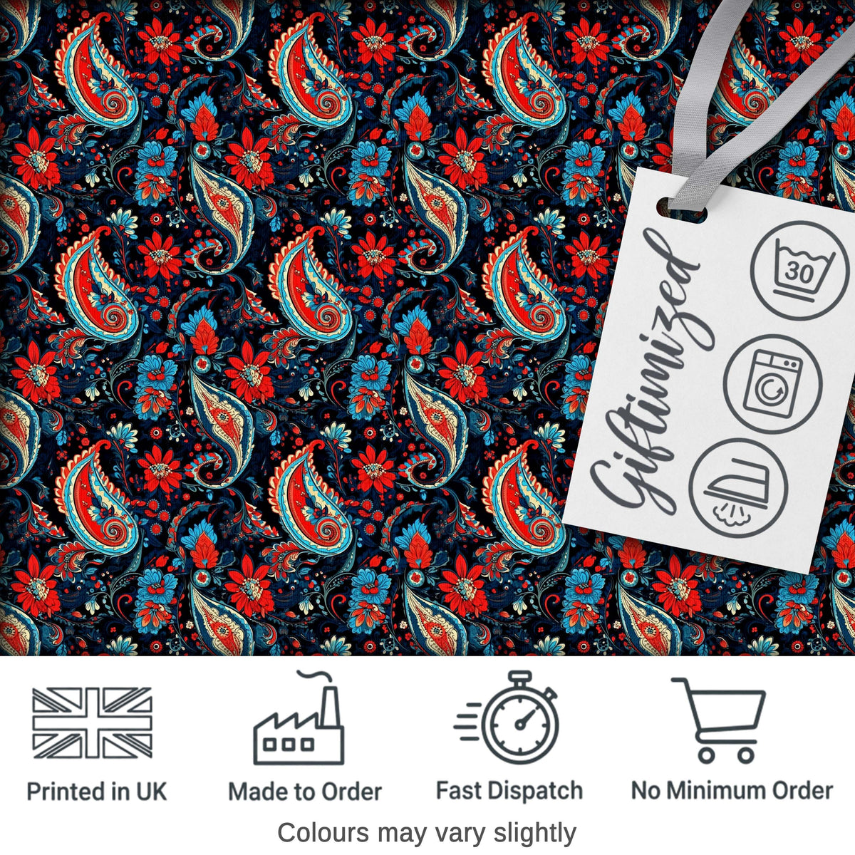 Bold Paisley Floral Pattern with Dark Blue Background Seamless Digital Print Fabric by the Metre UK Sewing Quilting Textile
