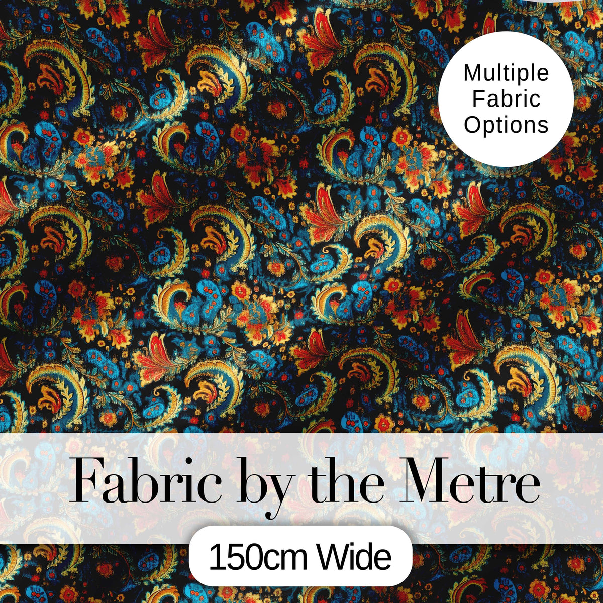 Ornate Paisley Floral Pattern with Navy Background Seamless Digital Print Fabric by the Metre UK Sewing Quilting Textile