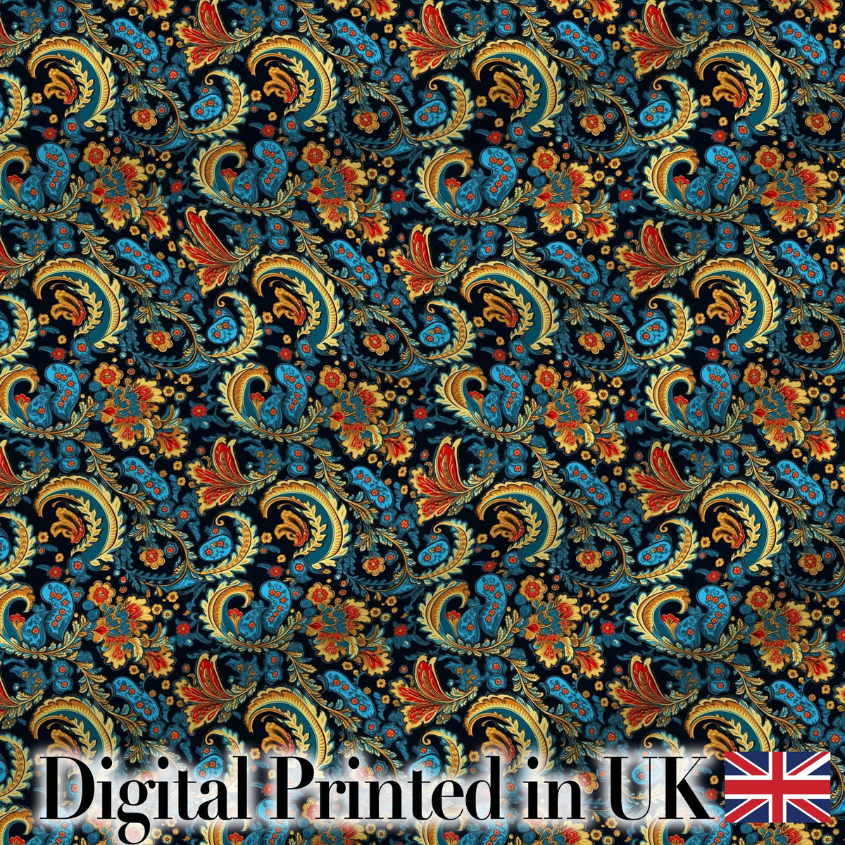 Ornate Paisley Floral Pattern with Navy Background Seamless Digital Print Fabric by the Metre UK Sewing Quilting Textile