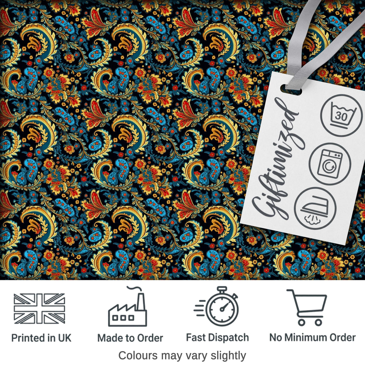 Ornate Paisley Floral Pattern with Navy Background Seamless Digital Print Fabric by the Metre UK Sewing Quilting Textile