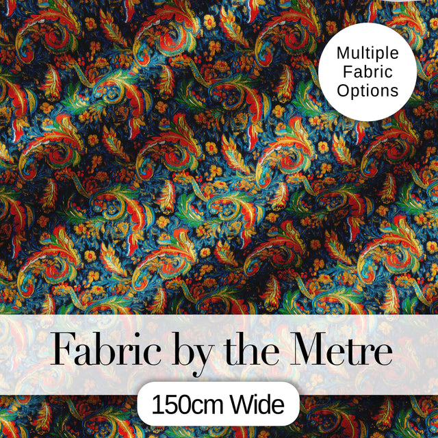 Vibrant Paisley Floral Swirl Pattern Rich Ornamental Textile Design Digital Print Fabric by the Metre UK Sewing Quilting Textile
